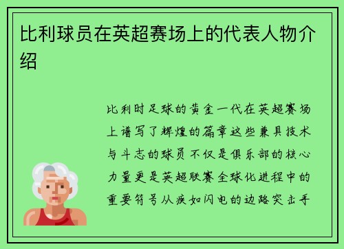 比利球员在英超赛场上的代表人物介绍
